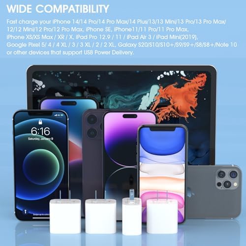 i GENJUN 4 Pack USB C Fast Charger Block – 20 W Power Delivery 3.0 Wall Adapter for i Phone 16/15/14, Galaxy & Pixel – Portable Type C Power Adapter for Air Pods Pro – Compact Travel Essential with Superior Speed and Compatibility