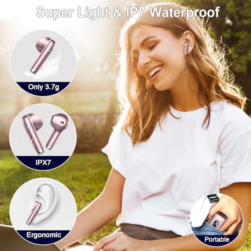 Advanced Bluetooth 5.3 Wireless Earbuds – Hi-Fi Stereo Sound for Ultimate Audio Experience, 4 ENC Mics for Superior Call Clarity, Featherlight 3 g Build for Unmatched Comfort, 30-Hour Playtime with Sleek USB-C Charging Case, IP7 Waterproof for All-Weather Durability, Seamlessly Compatible with Android & i OS – Ideal for Music Aficionados and On-the-Go Professionals