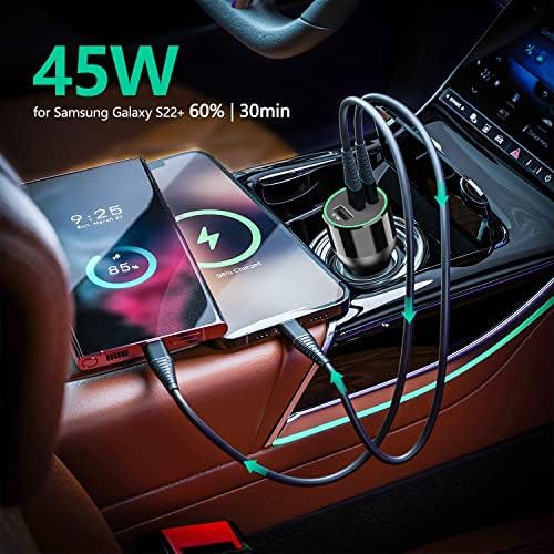 High-Power 200 W USB C Car Charger – Multi-Port PD3.0 QC4.0 Adapter with Dual 100 W Cables for Fast Charging on the Go – Universal Compatibility for Dell XPS, Mac Book, i Phone 16/15/14, Galaxy S24 Ultra & i Pad Pro – Efficient Travel Companion for Modern Devices