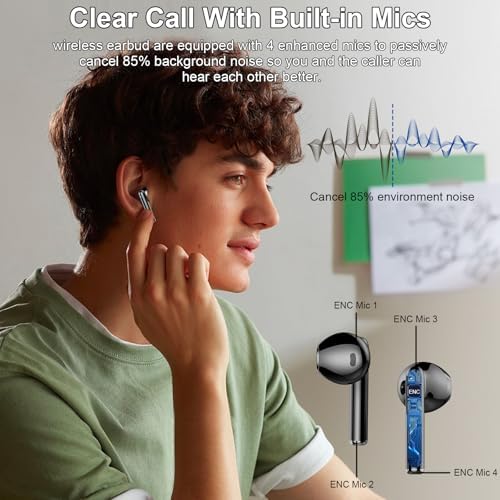 Ultimate Bluetooth 5.3 Wireless Earbuds – Superior Hi-Fi Stereo Audio with Advanced ENC Noise Cancellation, 40-Hour Playtime, Innovative Dual LED Battery Indicator, and IP7 Waterproof for Active Lifestyles – Perfect for Fitness Enthusiasts and Audiophiles Seeking Unmatched Sound Quality