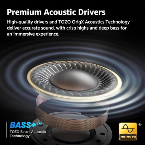 TOZO Hybrid Active Noise Cancelling Wireless Earbuds – Advanced Bluetooth 5.4 for Rapid Pairing, Immersive Deep Bass with 10 mm Drivers, AI-Powered Noise Cancellation via 4 Microphones for Crystal-Clear Calls, Fully Customizable 32 EQ Settings through TOZO App, Stylish and Waterproof Design for Comfort During Extended Wear