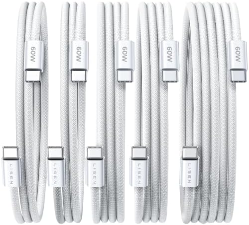 LISEN USB C to USB C Cable 5-Pack – Premium Fast Charging Solution with 60 W Power Delivery, Versatile Lengths (3.3 FT, 6.6 FT, 10 FT) for i Phone 16, i Pad Mini 6/Pro, Mac Book Pro 2020 & Samsung S23 – Durable, High-Speed Connectivity for All Your Devices