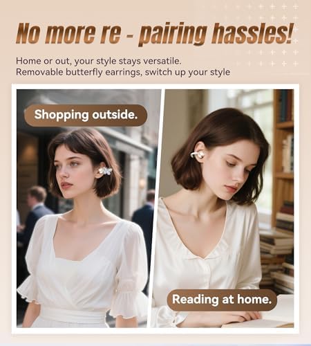 Stylish King Lucky Bluetooth 5.4 Clip-On Earbuds with Chic Detachable Butterfly Earrings – Waterproof Open Ear Design for Ultimate Comfort, 50-Hour Playtime Perfect for Festivals and Parties, Luxurious Rose Gold Gift for Discerning Women