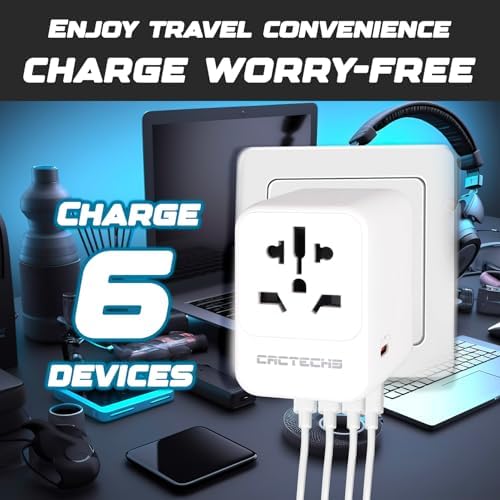 Universal Travel Adapter with 35 W PD Fast Charging, Dual USB Type-C Ports, and Integrated Surge Protection – Your Essential Companion for Global Adventures in USA, AU, EU, UK and Beyond