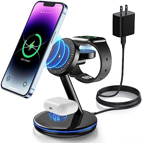 Ultimate 3-in-1 Mag-Safe Wireless Charging Dock for Apple Devices – 18 W Rapid Charger for i Phone 16/15/14/13/12 Pro/Max/Plus/Mini, Air Pods 2/3/Pro & Apple Watch Ultra/8/7/SE/6/5/4/3/2 – Streamline Your Charging Experience with Magnetic Precision & Superior Safety Features