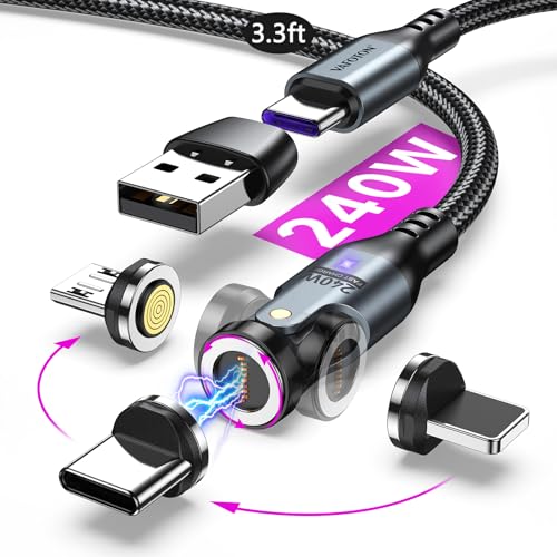 PD 240W Magnetic USB C Charging Cable(1Pack, 6ft), 360°&180° Rotation Magnetic Charging Cable/USB C to USB C Fast Charging Cables/Magnet Phone Charger for 1Phone16/15, Ma-Book, Pad, Samsung Galaxy – Enhanced Compatibility and Speed