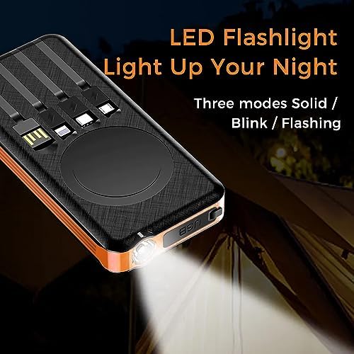 Ultimate Outdoor Solar Power Bank – 10000 m Ah Waterproof & Dustproof Portable Charger with Built-in Cables, Wireless Charging, LED Flashlight & Digital Indicator for Adventure-Ready Performance and Fast Device Compatibility