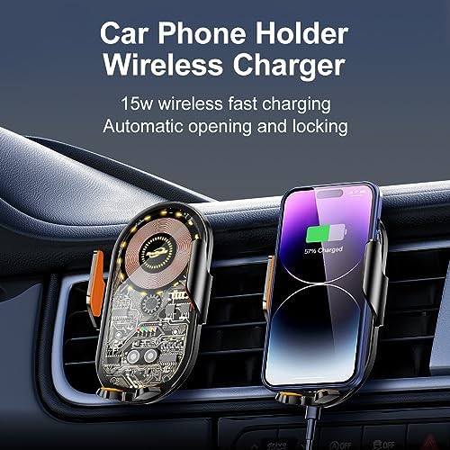15 W Qi Fast Wireless Car Charger Mount with Auto Clamp – Universal Phone Holder for 4.7-7.2 Inch Devices – Effortless Charging & Enhanced Compatibility for i Phone and Samsung Users