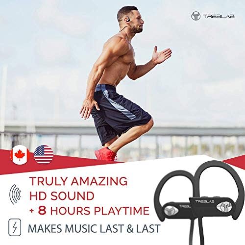 TREBLAB XR500 Waterproof Bluetooth Earbuds – Noise Cancelling Sport Headphones for Running and Workouts, Secure Fit, IPX7 Rated, Wireless Connectivity, Built-In Mic for Hands-Free Calls, Compatible with All Devices