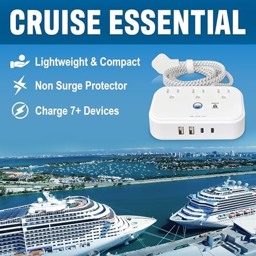 Ultimate Cruise Power Strip with 3.3 ft Extension Cord & Fast Charging USB Ports – Non-Surge Design for Seamless Connectivity on Carnival, Princess & Major Cruise Lines (2025/2026) – Essential Travel Accessory for All Devices