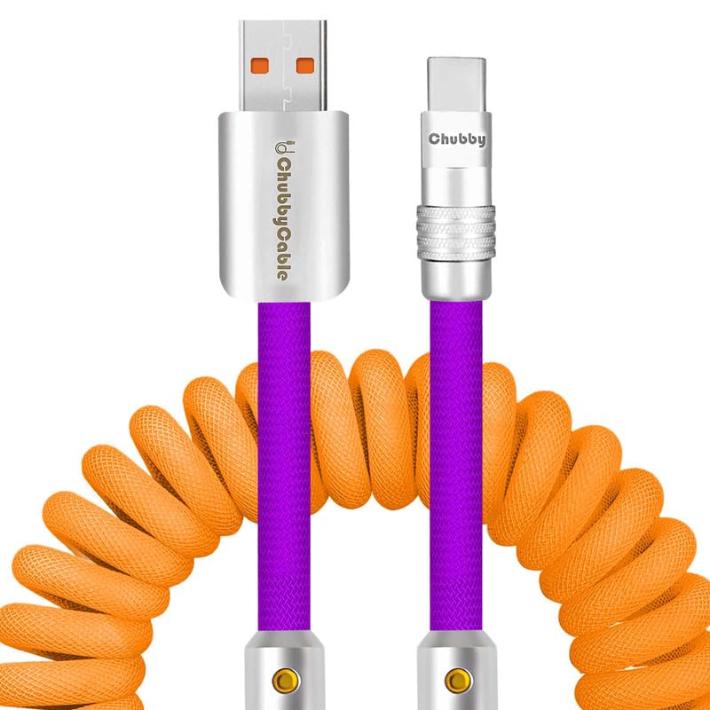Experience Unmatched Charging Versatility with the Chubbycable Curly Chubby – 240 W High-Speed Retractable USB-C Cable, Extends 2.29 to 3.6 FT, Ideal for Car Play & Android Auto, Stylish Dark Blue and Green Coiled Design for Effortless Organization and Durability