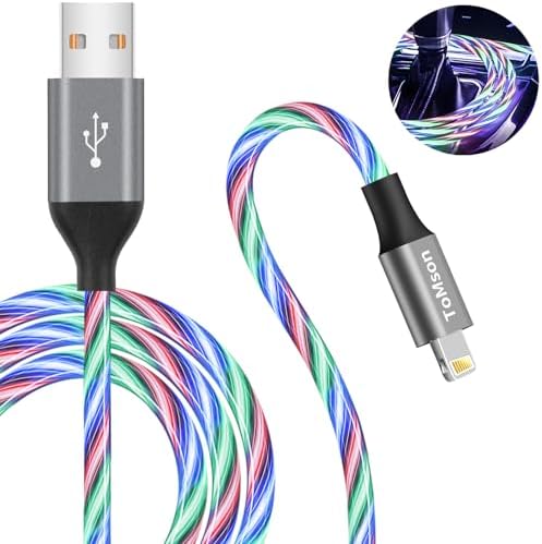 Illuminate Your Charging Experience: MFi Certified 6 ft LED Light Up Lightning Cable for i Phone 14/13/12/11/11 Pro/Max/XS/XR/X/6/7/8 – Fast Charging & High-Speed Data Sync in Vibrant Purple – Optimal Durability & Enhanced Compatibility for Effortless Connectivity