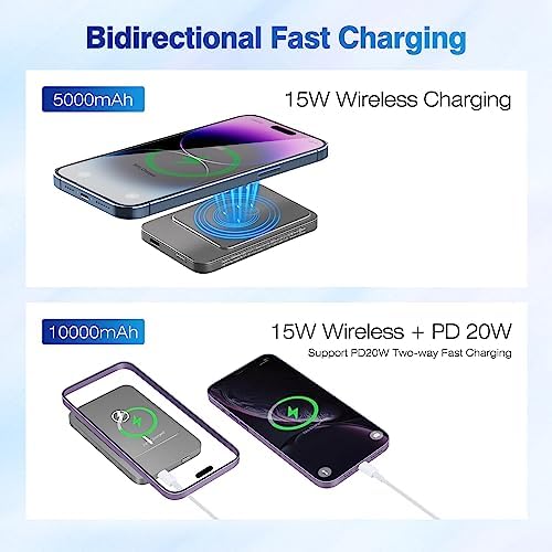 Ultra-Thin 10000 m Ah Magnetic Power Bank – 15 W Fast Wireless Charger with Aluminum Alloy Design for Seamless Mag Safe Compatibility, Lightweight Portable External Battery for Smartphones & Tablets