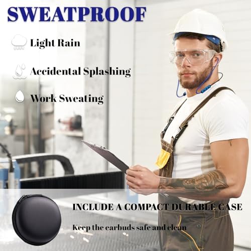 Professional Bluetooth Earplug Headphones with Neckband – 20-Hour Long-Lasting Sweatproof Wireless Earbuds for Construction and Workplace Safety – Superior Noise Reduction, Integrated Mic & User-Friendly Controls for Effortless Connectivity – Perfect for High-Noise Environments