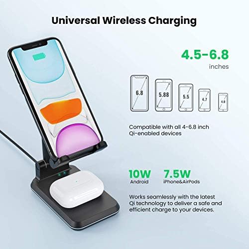 Revolutionize Your Charging Routine with the Compact 2-in-1 Wireless Charger – Dual Fast-Charging Desk Stand for i Phone & Samsung Galaxy, Perfect for Phones and Air Pods with 10 W Qi-Compatible Efficiency and Intelligent Charging Technology