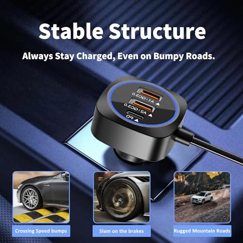 Fast Charge Your Devices on the Road with a 76 W Multi-Port Car USB Charger Featuring a 5.9 FT Extension – QC3.0 Technology for Quick, Efficient Power Delivery to Mobile Phones and Tablets – Ultimate Compatibility for Modern Travelers