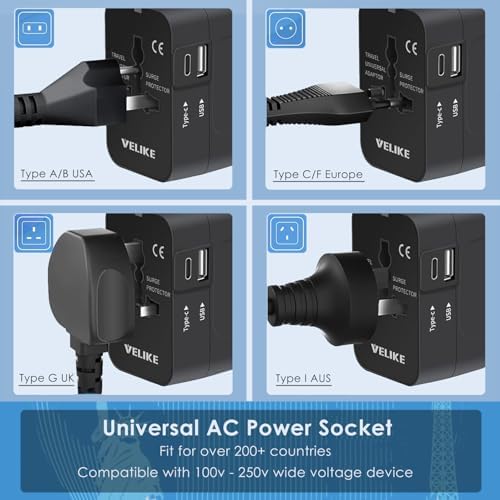 Ultimate Worldwide Travel Adapter: All-in-One Universal Plug Converter with High-Speed USB Type-C Charging Ports – Ideal for Seamless Connectivity in USA, Europe, UK, and Australia – Maximize Charging Efficiency and Versatility for All Your Devices