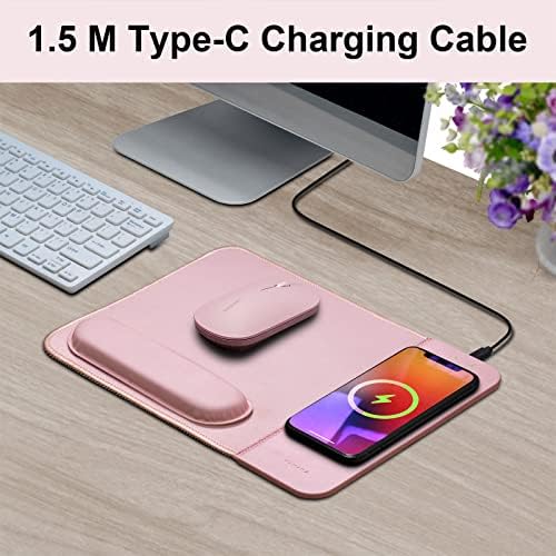 Transform Your Desk with the 15 W Ergonomic Wireless Charging Mouse Pad – Fast Qi Charging for i Phone 11-16 & Samsung Devices – Stylish Black With Detachable Wrist Support for Ultimate Comfort and Productivity
