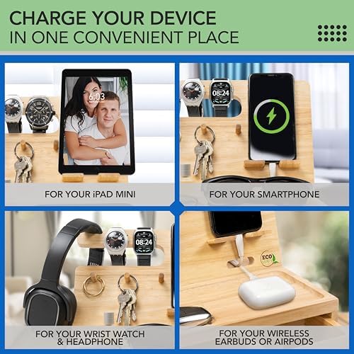 Nightstand Organizer- Rustic Bedside Organizer with Drawer for Cellphone, Watches, Headphone, Sunglasses, & Accessories- Makes an Ideal Gift for Dad or Son – Enhanced Compatibility and Speed