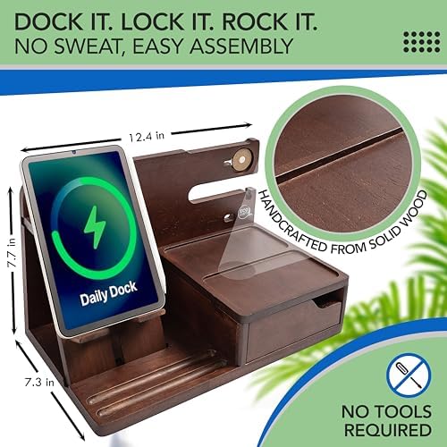 Nightstand Organizer – Bedside Docking Station for Men -Unique Gifts for Husband, Father or Dad from Wife, Son or Daughter -Desk Organizer for Phone, Watches & Accessories (Rustic) – Enhanced Compatibility and Speed