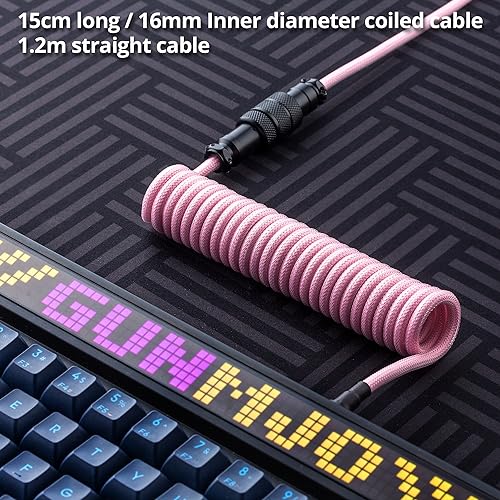 GUNMJO Pro Custom Coiled USB C Cable for Gaming Keyboards – Premium Double-Sleeved Mechanical Keyboard Accessory with Detachable Metal Aviator, 1.5 m USB-C to USB-A in Sleek Carbon Black – Ultimate Speed, Durability, and Aesthetic Upgrade for Gamers