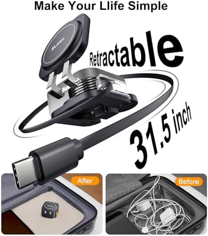 2025 3-in-1 Magnetic Wireless Charging Station for Apple Devices – Fast 15 W Mag Safe Charger with Retractable Cable and Foldable Stand for i Phone 16/15/14/13/12 Pro Max, Apple Watch, and Air Pods – Ultimate Portability and Enhanced Safety Features