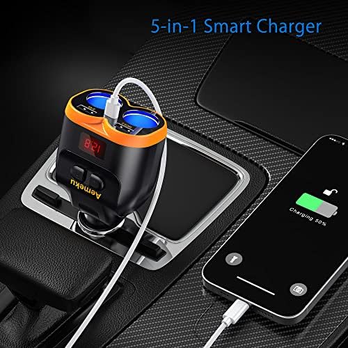 High-Power PD20 W USB-C QC3.0 Car Charger Adapter – Dual USB-A Ports with Independent Switches, 120 W Output, LED Voltmeter & Replaceable Fuse for Fast Multi-Device Charging in 12/24 V Vehicles – Ideal for GPS, Dash Cams, and Mobile Devices
