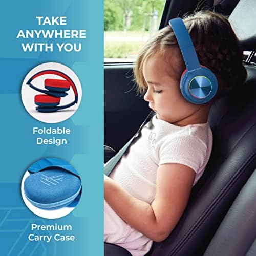 Vibrant Power Locus PLED Kids Bluetooth Headphones – Safe Volume Control (74/85/94 d B), Fun LED Lights, Hi-Fi Sound, Built-in Microphone & Multi-Connectivity for Travel, Learning & Play – Perfect Over-Ear Design for Children