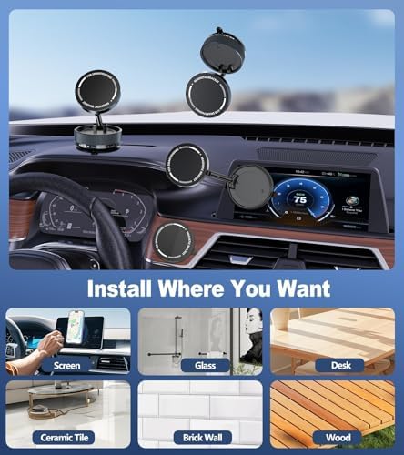 Universal 360° Rotatable Suction Cup Phone Holder for Cars – Advanced Magnetic Mount with Five Nano Gel Pads for Enhanced Stability on All Surfaces – Ideal Smartphone Stand for Safe Driving and Effortless Navigation