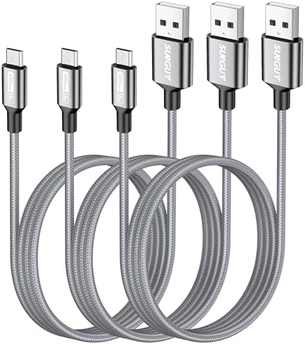 SUNGUY Micro USB Cable 1.5FT, [10-Pack] Short Braided USB 2.0 Micro Android Charger Fast Charging & Data Sync Cord Compatible with Samsung Galaxy S6 S7 Edge Note 5, Tab 4, PS4, Kindle and More – Enhanced Compatibility and Speed