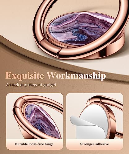 GVIEWIN Stylish Marble Phone Ring Holder with 360° Rotation for Ultimate Grip and Kickstand Functionality – Compatible with i Phone 16 Pro Max, 15 Plus, 14, 13, 12 Series & Galaxy S25/S24 Ultra – Elegant Flowing Sakura Design for Enhanced Safety and Usability