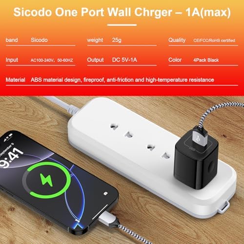 Sicodo 4-Pack High-Speed USB Wall Charger Block – Universal Fast Charging Adapter for i Phone 16/15/14/13/SE (2020) & Samsung Galaxy S25/S24/S23 – Compact Travel-Friendly Design for Enhanced Portability and Performance – Stay Connected Anytime, Anywhere!
