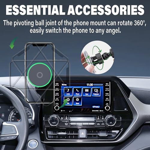 Car Phone Mount for 2020-2025 Toyota Highlander Accessories, Apply to 8 Inch Touch Screen, 15W Fast Wireless Charger Screen Fixed Clip Cell Phone Automobile Cradles Hands-Free – Enhanced Compatibility and Speed