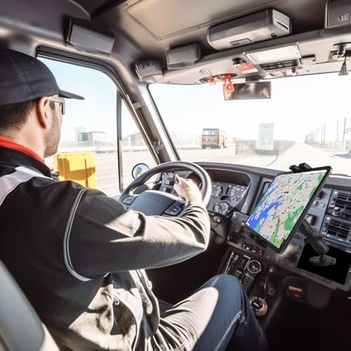 Heavy-Duty Truck Tablet Mount with Adjustable Aluminum Arm – Secure i Pad Holder for 6.5″-12.9″ Models, Perfect for Fleet Management and Navigation – 360-Degree Rotation, Quick-Release Mechanism, and Drill Base Compatibility for 1″ B Size Systems
