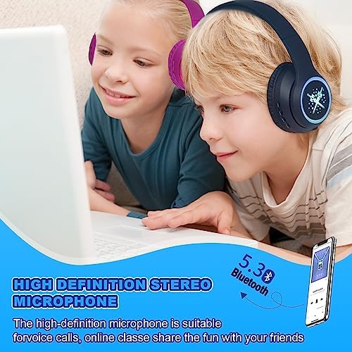 Charming Cat Ear Kids Bluetooth Headphones – Stylish Wireless On-Ear Design with Volume Limiter & LED Lights for Safe Listening – Compatible with Amazon Fire Tablets, Laptops, and More (Vibrant Pink) – Ideal for Toddlers and Young Music Lovers!