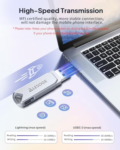 MFi Certified 128 GB High-Speed USB Flash Drive – Versatile Photo Stick for i Phone, i Pad, Android & PC – Seamless Dual Interface, Compact Design for Effortless Data Transfer and Storage Solutions