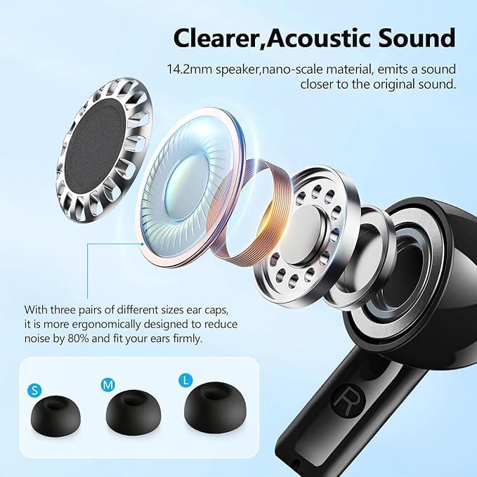 Advanced Bluetooth 5.4 Wireless Earbuds – Immersive Hi-Fi Stereo Bass Headphones with 4 ENC Noise Cancelling Mics, 48-Hour Battery Life, IPX7 Waterproof for Active Lifestyles, Compatible with Android, i OS & Laptops – Ultimate Sound Quality for Sports and Everyday Use