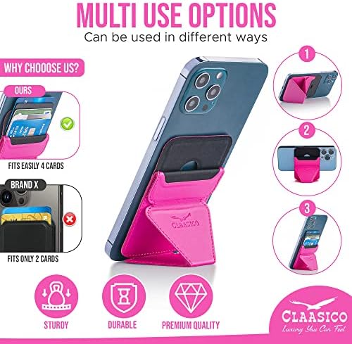 Versatile Claasico Magnetic Cell Phone Wallet & Stand – Stylish Brown Cardholder with Car Air Vent Mount, Dual-Mode Viewing, Extra Magnetic Strips for Enhanced Compatibility – Ultimate Hands-Free Accessory for i Phone Users and Minimalist Lifestyles