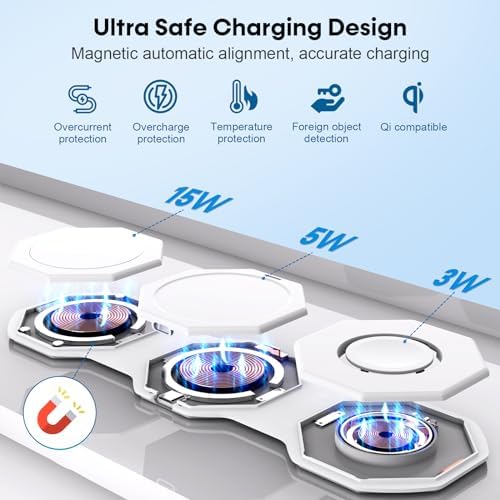 Ultimate 3-in-1 Foldable Travel Wireless Charger for i Phone & Apple Devices – Fast Magnetic Charging Station for i Phone 16/15/14/13/12, Apple Watch, and Air Pods – Eco-Friendly Design for Home, Office, and On-the-Go Convenience – Enhanced Compatibility & Speed
