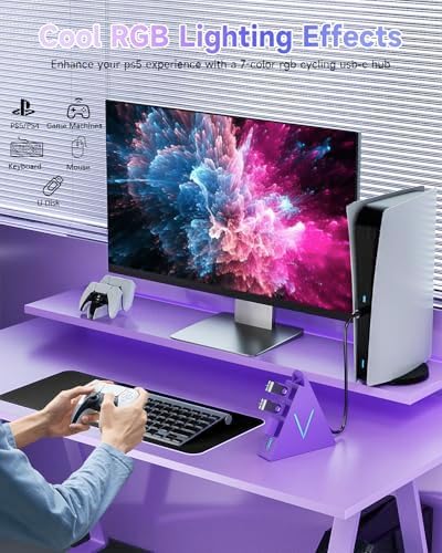 Maximize Your Device Connectivity with the Stylish Dark Purple USB C Hub Tower – 4-Port Splitter Adapter Featuring 2 FT Cable for Mac Book, i Mac, and Surface – High-Speed USB 3.0 Hub for Effortless Multi-Device Management and Enhanced Productivity