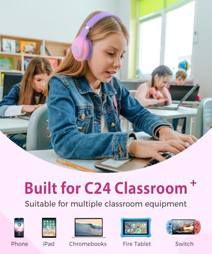Rockpapa C24 Foldable Kids Headphones with Microphone – Lightweight Wired Audio Solution in Eye-Catching Purple & Green for School, Travel, and Play – Ideal for Young Listeners with Enhanced Compatibility and Superior Portability
