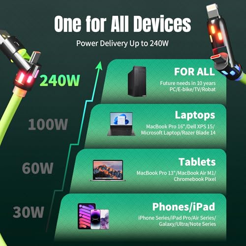 Revolutionary 240 W USB C to Lightning Multi-Charging Cable – 5 FT 4-in-1 Design with Integrated LED Indicator for i Phone 16/15/14/13, Laptops, and More – Ultimate Fast Charging Solution with Enhanced Compatibility for All Devices