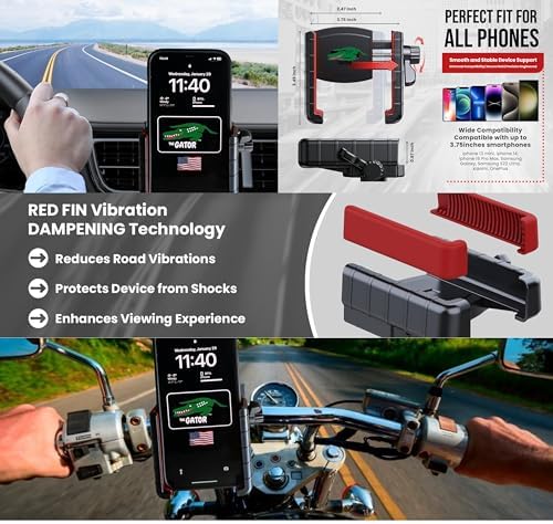 Versatile Dual Action Clamp for Secure Hands-Free Phone Mounting | The Gator – Ideal for Cars, ATVs, Bicycles, Golf Carts, and More | USA Tested for Safety and Stability | Compatible with $1500+ Devices | Enhance Your On-the-Go Experience with Effortless Access to Navigation, Music, and Calls | Lightweight, Durable Design for Everyday Use | Elevate Your Lifestyle with Unmatched Grip Strength and Easy Transport