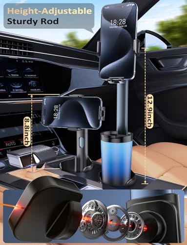 Innovative Adjustable Aluminum Car Cup Phone Holder Mount – Universal Smartphone Stand for 4.0-7.0 Inch Devices | Enhance Driving Safety with Custom Height & Angle Adjustments | Effortlessly Fits in Trucks, SUVs & Cars | Perfect for i Phone, Samsung & More