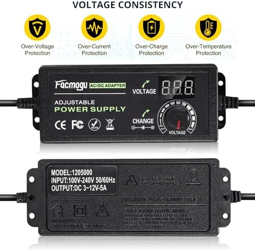 Universal 24 W Adjustable AC to DC Power Supply Adapter – Multi-Voltage Solution for 3 V, 5 V, 9 V & 12 V Electronics – Ideal for LED Lights, Fans, and More with Advanced Safety Features and Regulated Output