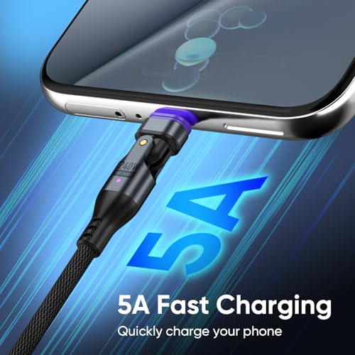 240W Magnetic Charging Cable ，180°Rotating USBC to USB C Magnetic Data Cable ，Micro USB Magnetic Phone Fast Charger Cable Data Transfer for Laptop/Tablet/Smart Phone (6ft) – Enhanced Compatibility and Speed