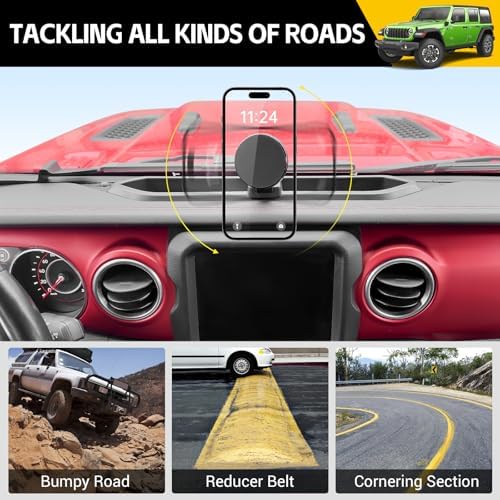 Revolutionary Magnetic Phone Mount for 2018-2023 Jeep Wrangler JL JLU & 2020-2023 Gladiator JT – Ultimate Dash Tray System for Secure Device Holding, Rugged Terrain Compatibility, and Effortless Installation – Ideal Jeep Accessory for Enhanced Navigation and Safety