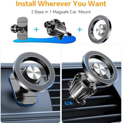 Kaistyle Mag Safe Car Mount: Ultra-Strong 20-Magnet Magnetic Phone Holder with 360° Rotation for i Phone 12-16 Plus | Premium Dashboard Accessory for Safe Navigation | Effortless Installation & Maximum Stability for Modern Drivers