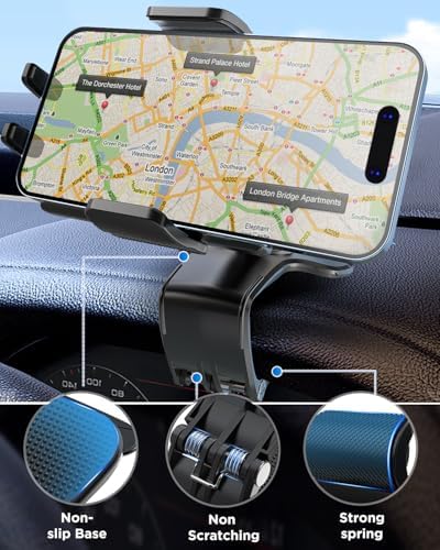 IPOW 360-Degree Rotation Car Dashboard Phone Clip Holder – Secure Smartphone Mount for i Phone 15, 14, 13 Pro Max & 4-7 Inch Devices – Premium Automotive Accessory for Hands-Free Navigation & Enhanced Safety in Any Vehicle