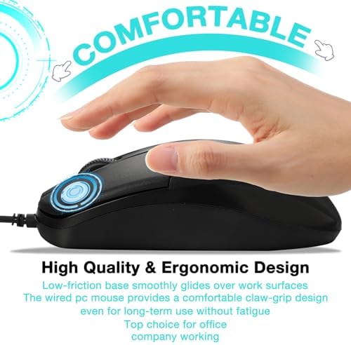 Bulk 50-Pack Black Wired USB Mice – Ergonomic Noiseless Design, 1000 DPI Precision for Home Office and Classroom Use, Seamless Compatibility with All USB Devices